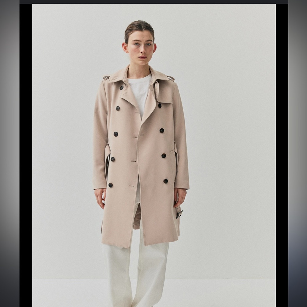 NWT H&M Double-Breasted Beige Trench Coat size Medium knee length